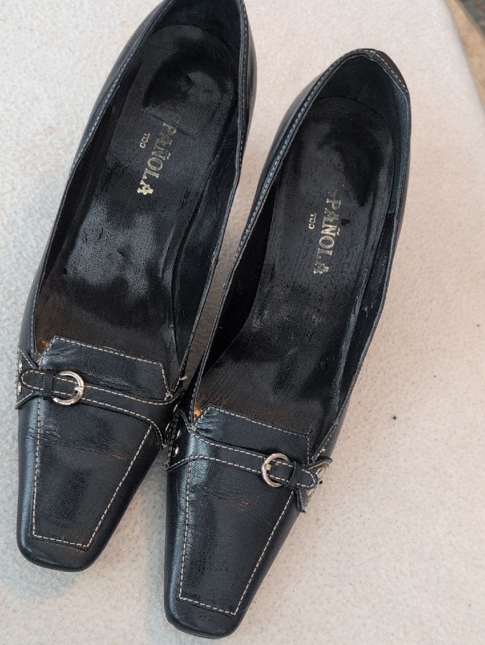 Blue Leather Pointed-Toe Loafers